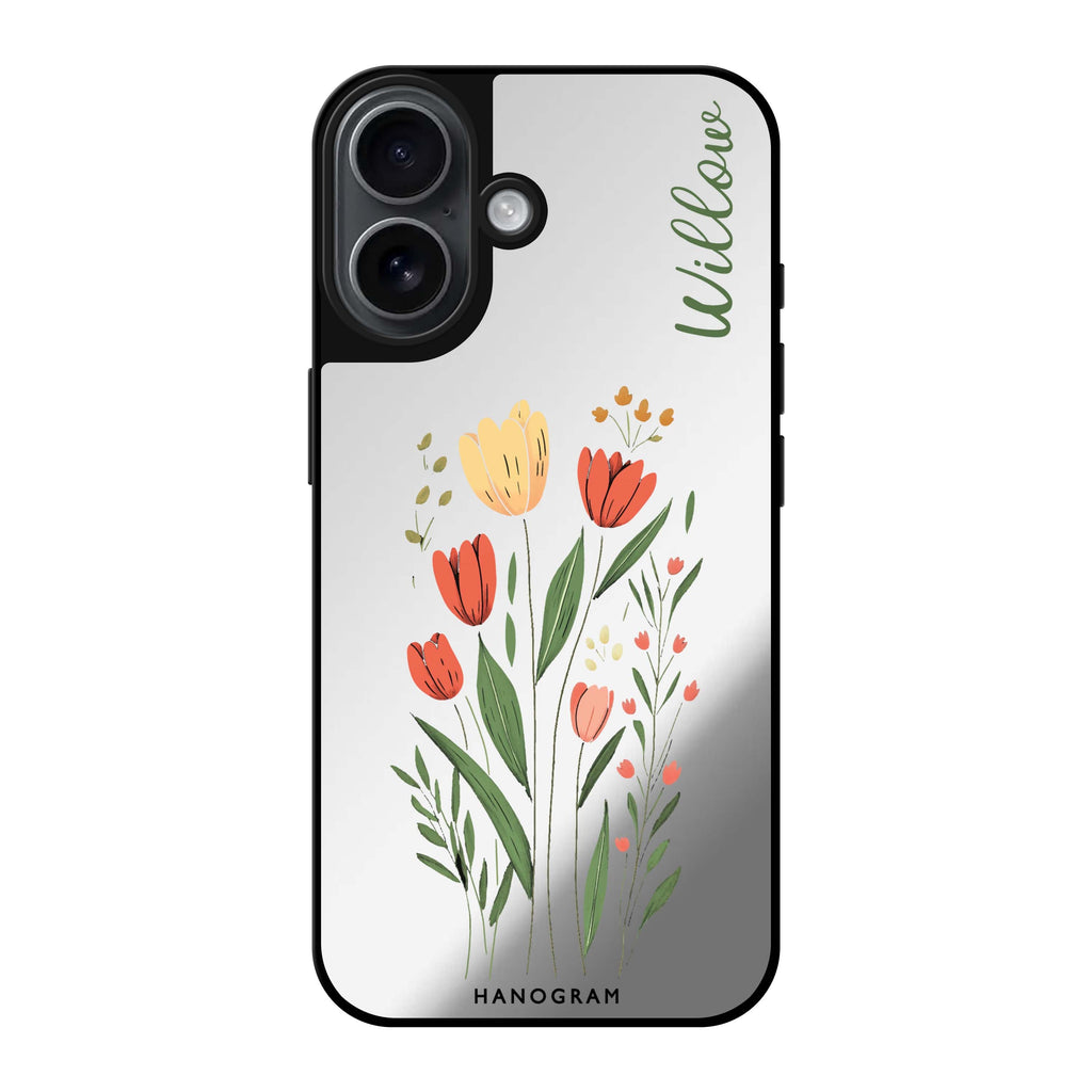 Reflective iPhone 16 Mirror Case –Tulip Cutouts iPhone Design