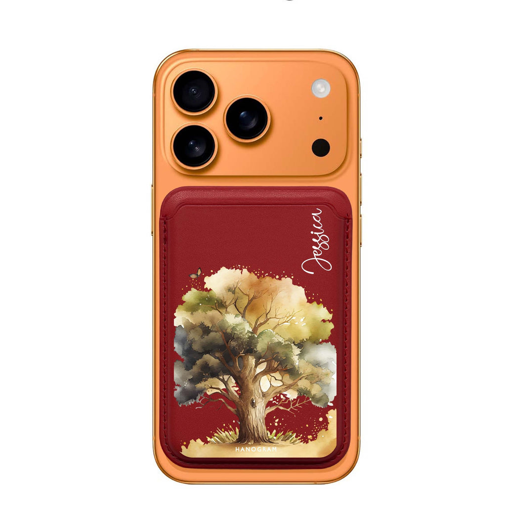 Tree custom name MagSafe wallet for iPhone, personalized magnetic card holder, main view