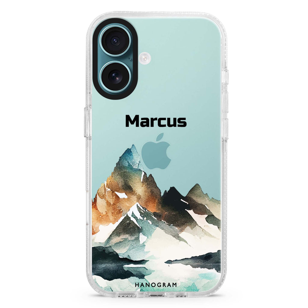 Hills custom name iPhone 16 and 16 Plus ultra clear case, transparent graphic artwork, front product view