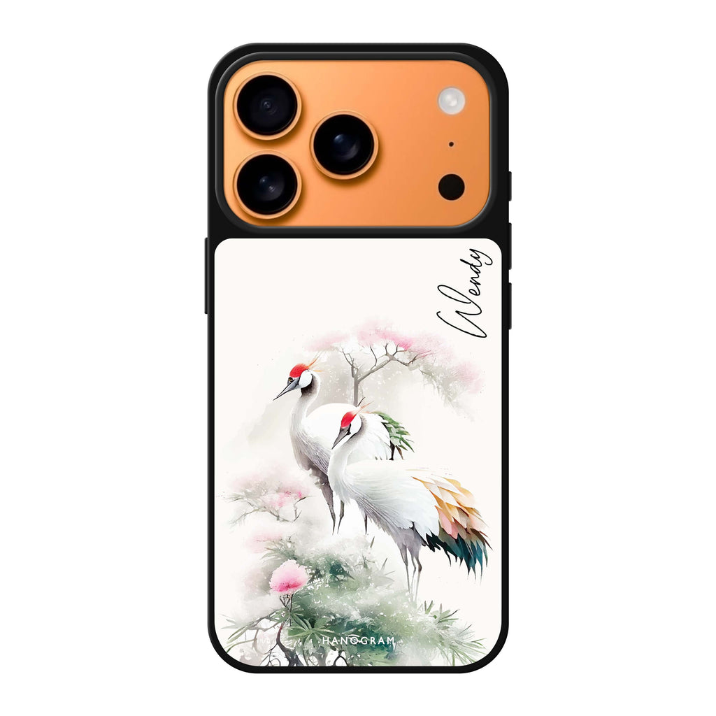 Pines & cranes #1 personalized name bird tree animal nature iPhone 17 Pro Max mirror case