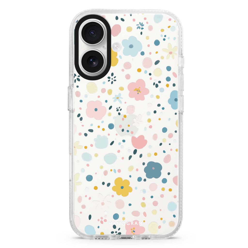Sugar Bloom iPhone 16 and 16 Plus ultra clear case, transparent graphic artwork, front product view