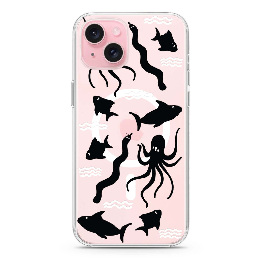 Water, Ocean and Sea Animals iPhone 15 Plus MagSafe Compatible Ultra Clear Case