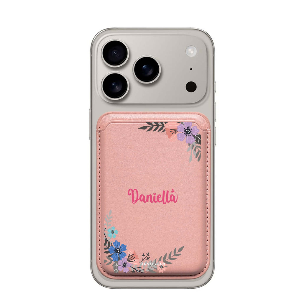 Blossom Bliss custom name MagSafe wallet for iPhone, personalized magnetic card holder, main view
