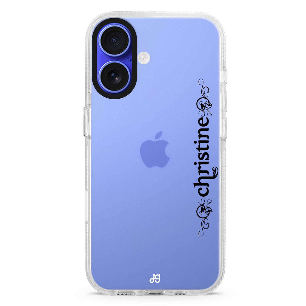 Grand Custom Name custom name iPhone 16 and 16 Plus ultra clear case, transparent name artwork, front product view