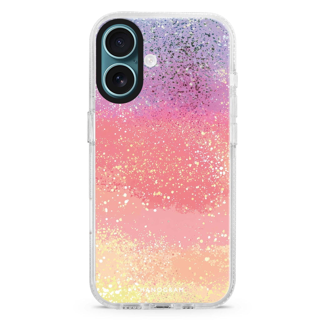 Pastel Prism iPhone 16 and 16 Plus ultra clear case, transparent graphic artwork, front product view