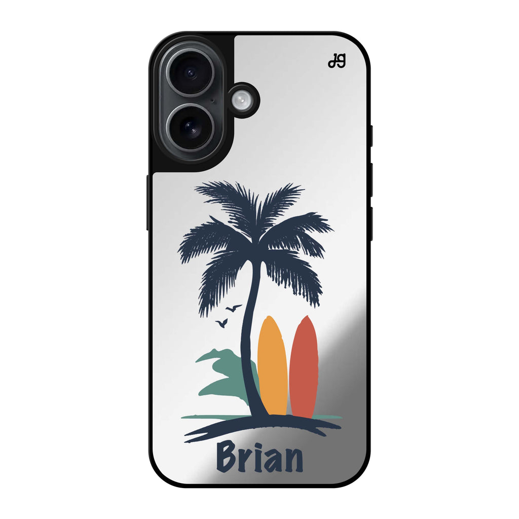 Reflective iPhone 16 Mirror Case –Palm & Board Design