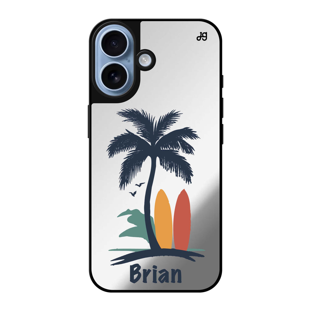 Reflective iPhone 16 Mirror Case –Palm & Board Design