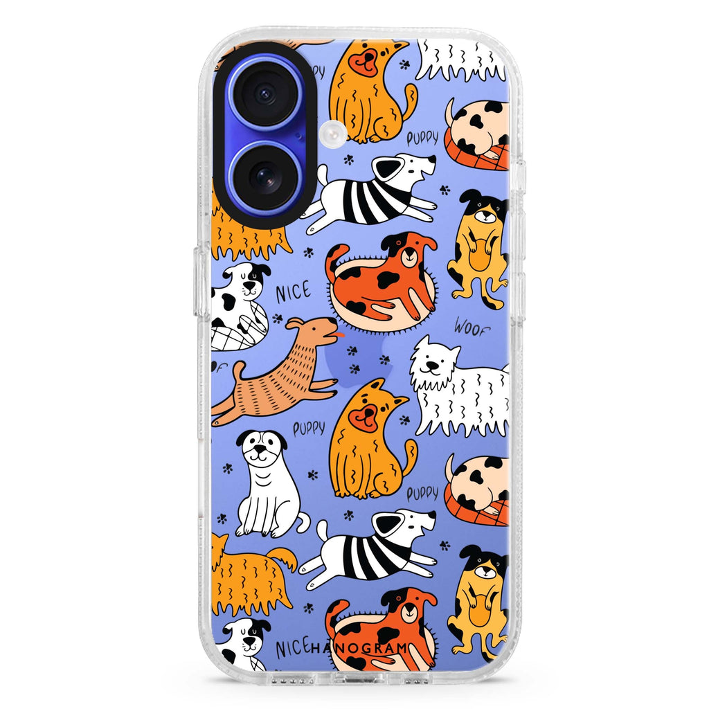 Furry Friends iPhone 16 and 16 Plus ultra clear case, transparent graphic artwork, front product view