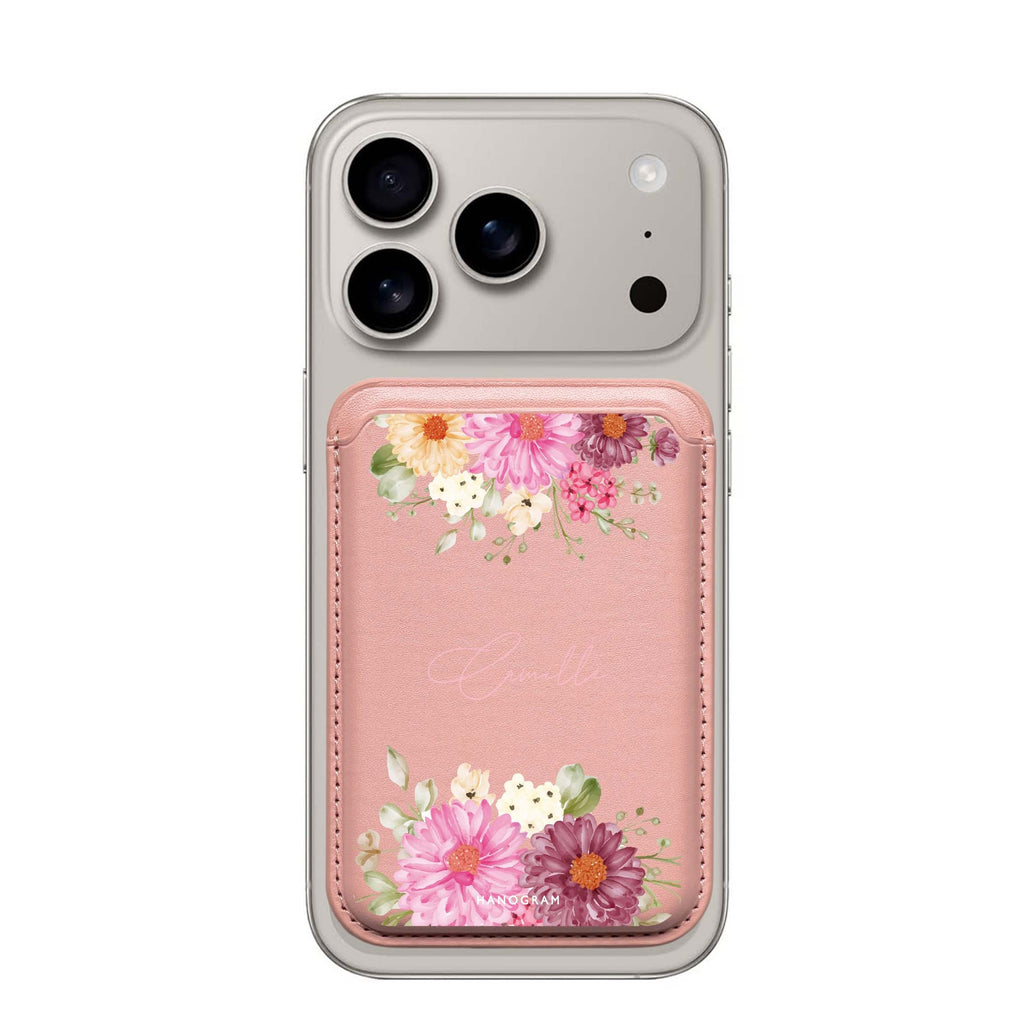 Blooms Bounty custom name MagSafe wallet for iPhone, personalized magnetic card holder, main view