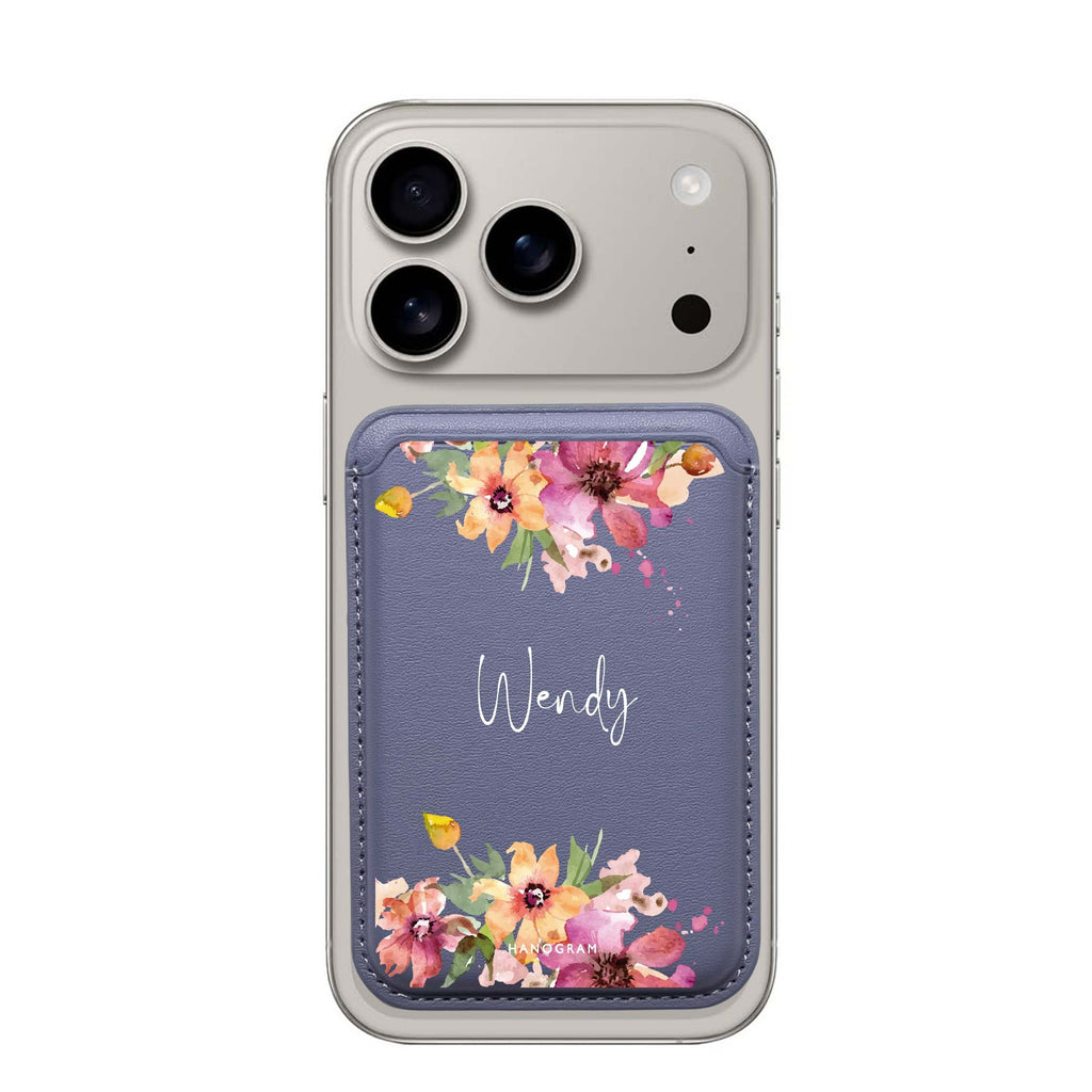 Garden Glow custom name MagSafe wallet for iPhone, personalized magnetic card holder, main view