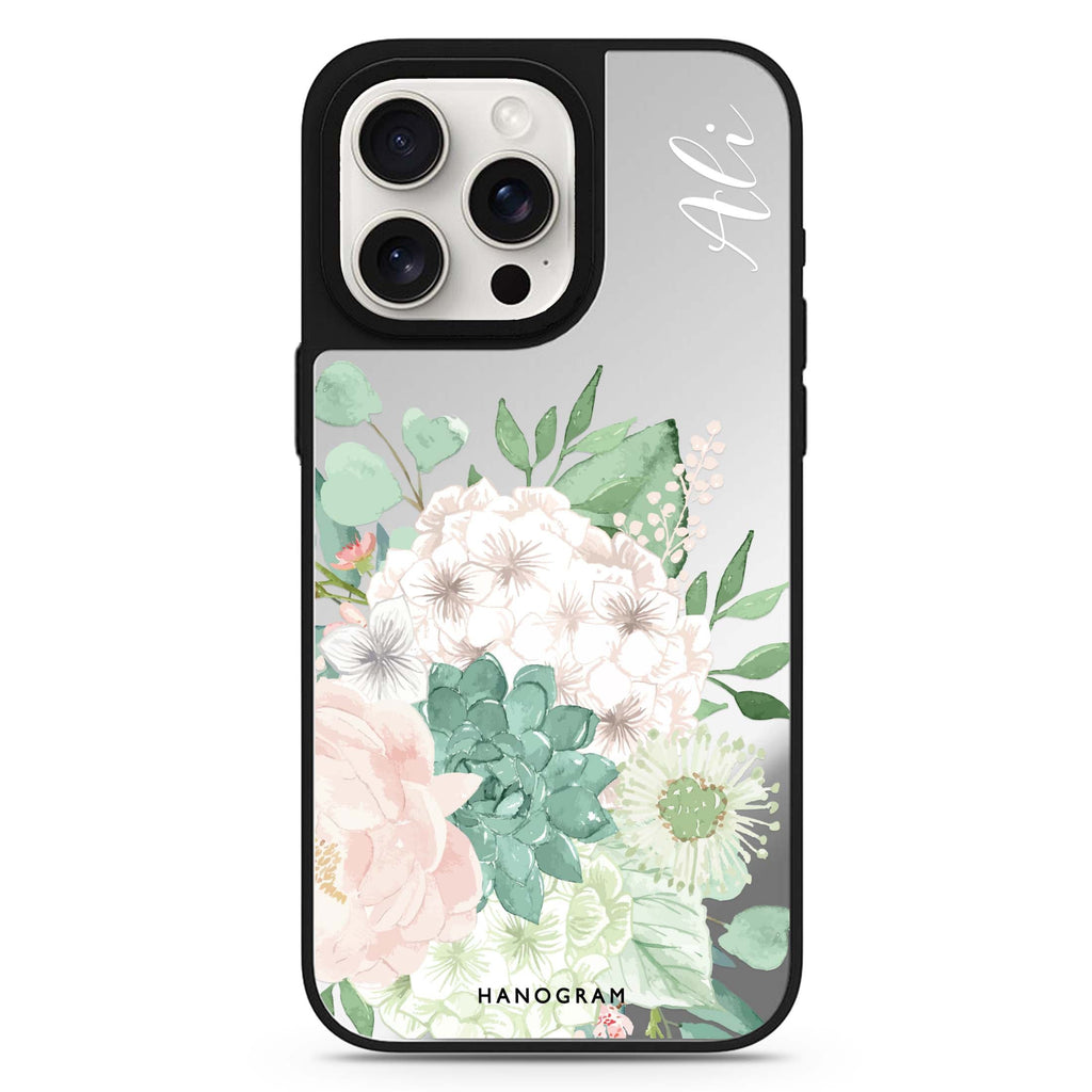 Vintage Flowers personalized name MagSafe mirror case for iPhone 16/15/14 Pro Max and Pro, main view