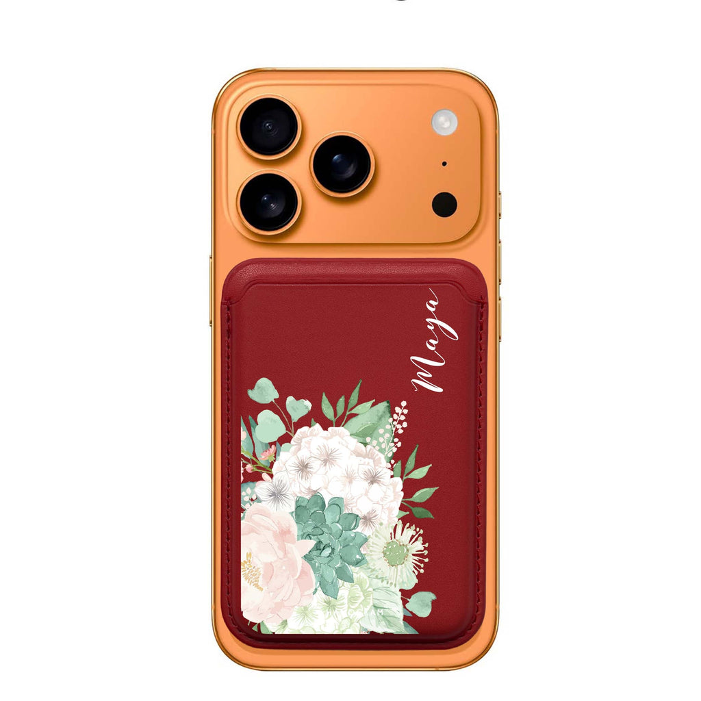 Vintage Flowers custom name MagSafe wallet for iPhone, personalized magnetic card holder, main view