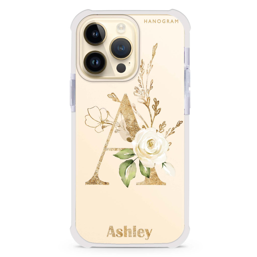 Golden Floral Monogram iPhone 15 Pro Ultra Shockproof Case