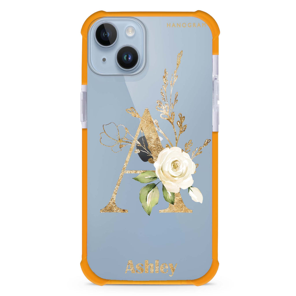 Golden Floral Monogram iPhone 15 Plus Ultra Shockproof Case