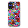 Doodle Delights iPhone 16 and 16 Plus ultra clear case, transparent artistic artwork, front product view