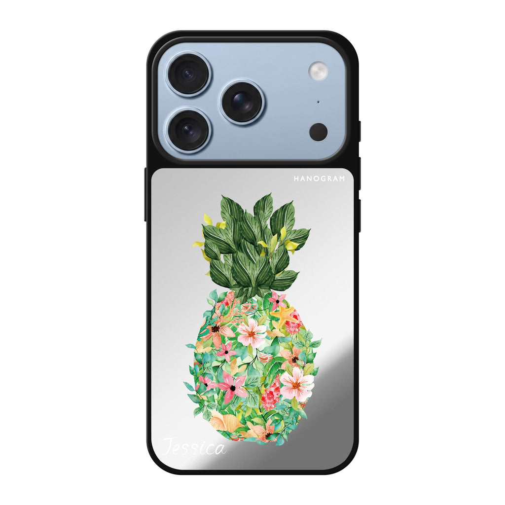 Floral Pineapple personalized name spring flower floral fruit iPhone 18 Pro Max mirror case
