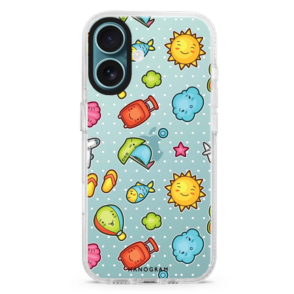 Animagic Adorables iPhone 16 and 16 Plus ultra clear case, transparent graphic artwork, front product view