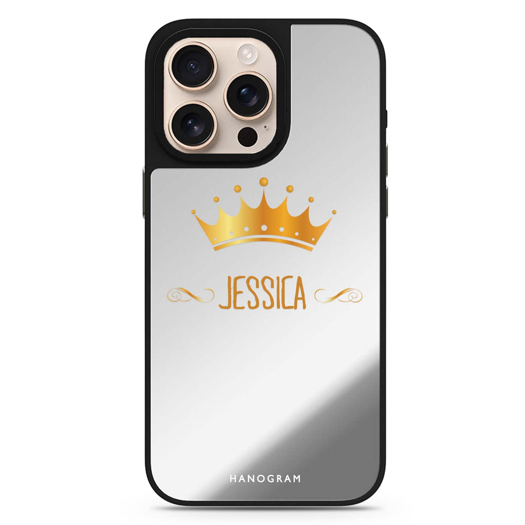 Queen's Crown personalized name sleek reflective design iPhone 16/15/14 Pro Max & Pro mirror case