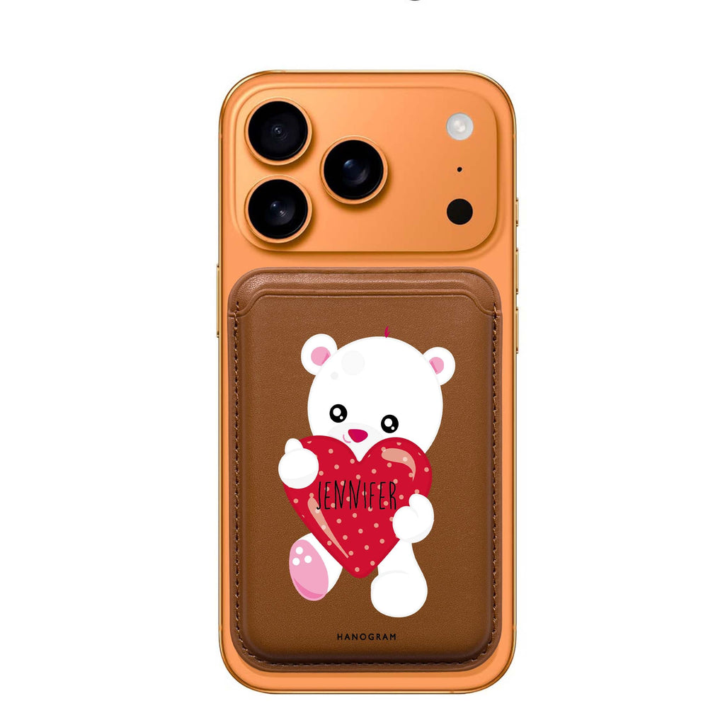 Lovely Bear custom name MagSafe wallet for iPhone, personalized magnetic card holder, main view