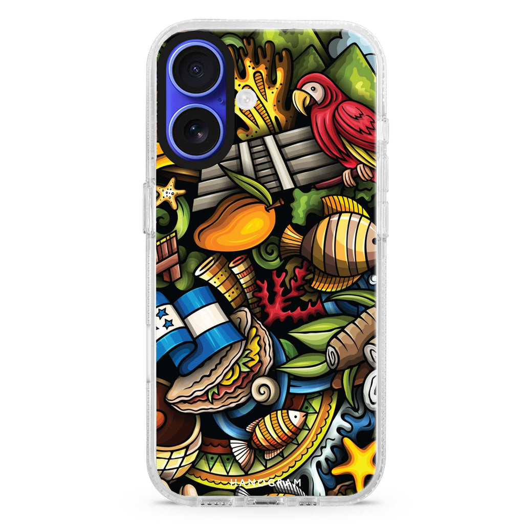 Fantasy Features iPhone 16 and 16 Plus ultra clear case, transparent graphic artwork, front product view