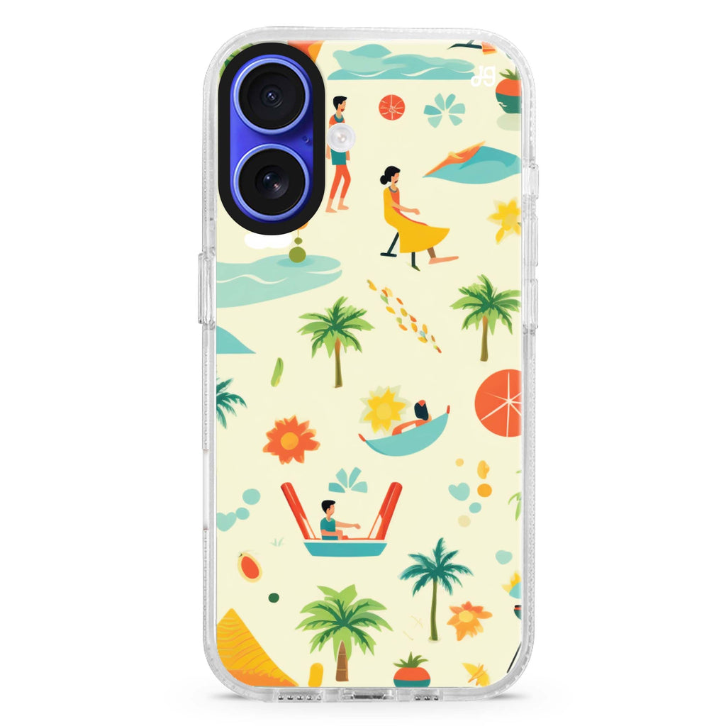 Joyful Play iPhone 16 and 16 Plus ultra clear case, transparent graphic artwork, front product view