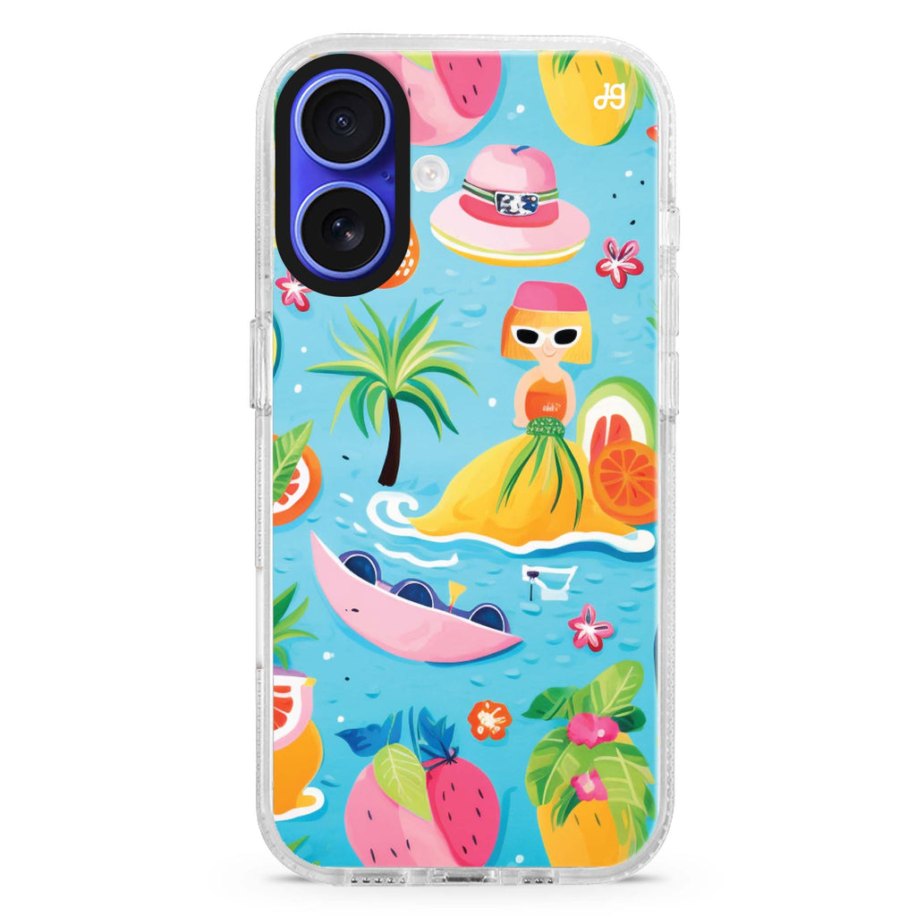 Playful Adventures iPhone 16 and 16 Plus ultra clear case, transparent graphic artwork, front product view