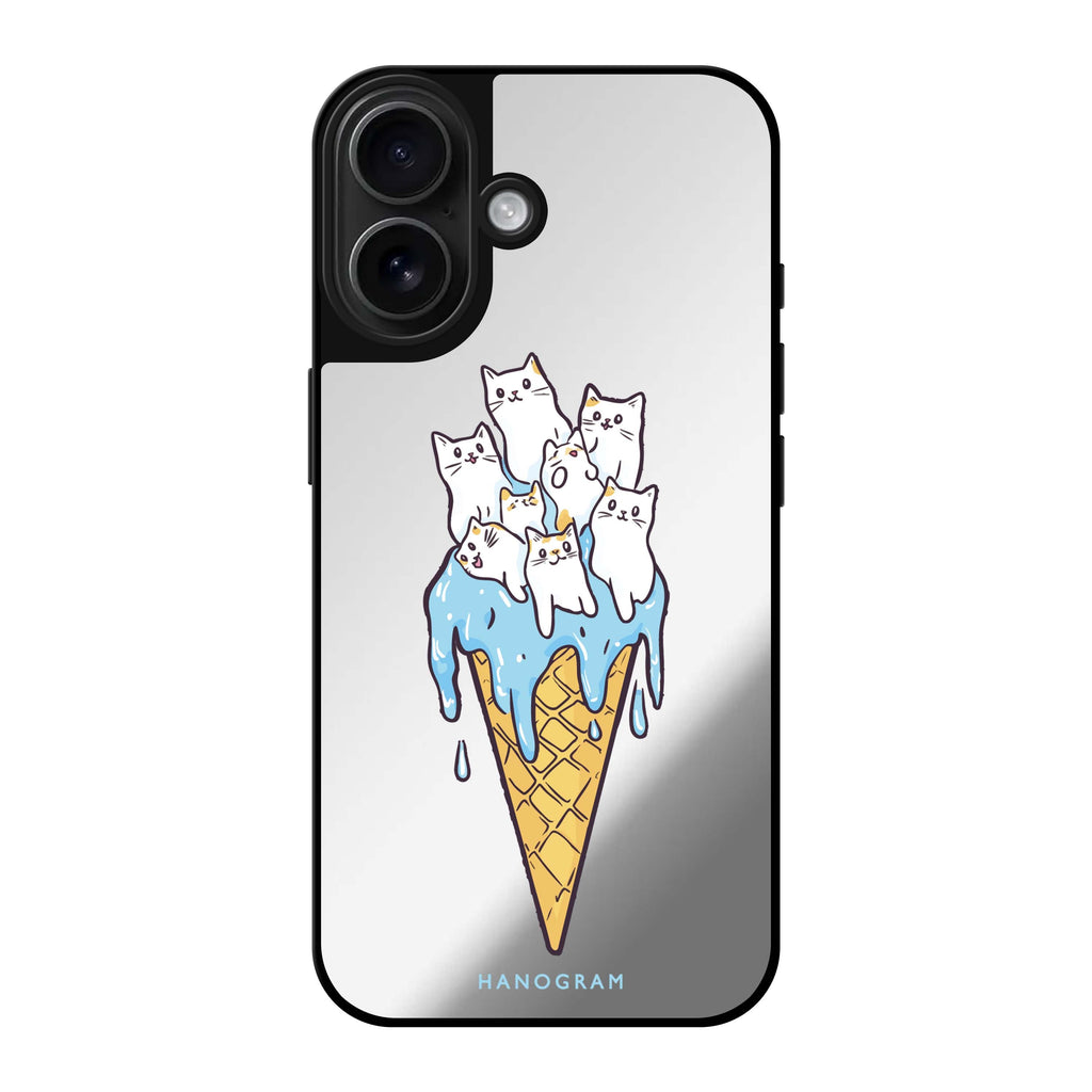 Reflective iPhone 16 Mirror Case –Meow Melt Design