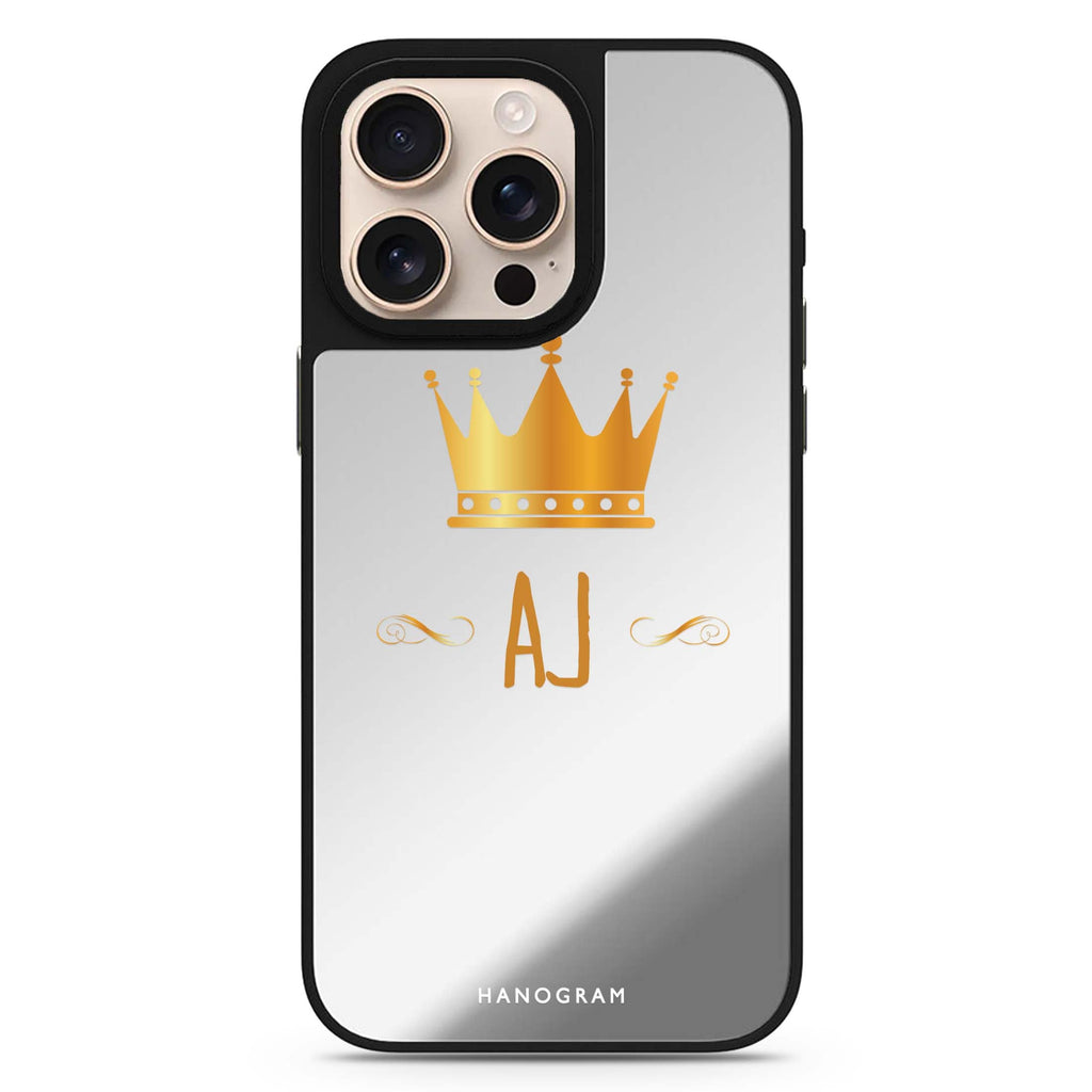 King's Crown personalized name sleek reflective design iPhone 16/15/14 Pro Max & Pro mirror case