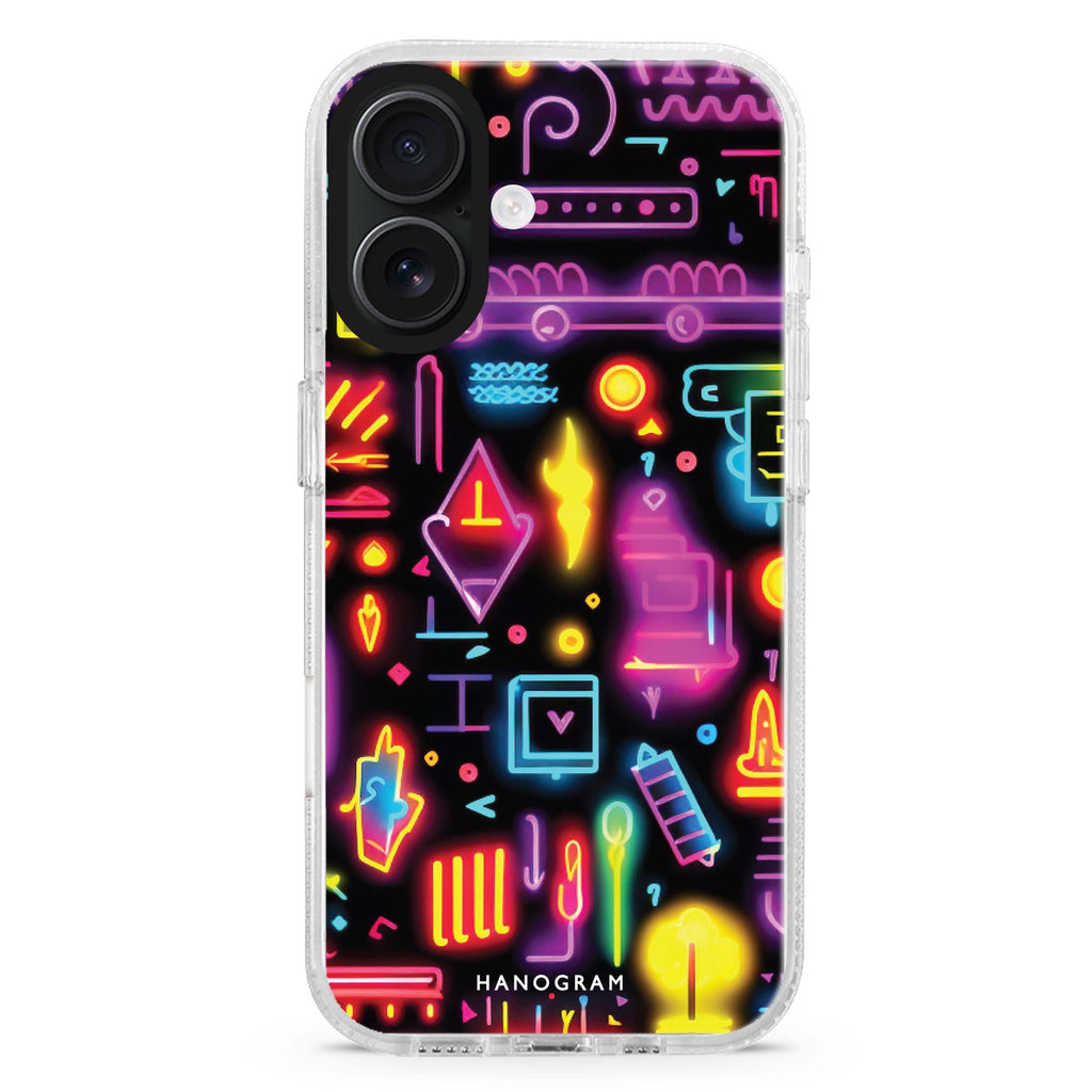 Neon Dreams iPhone 16 and 16 Plus ultra clear case, transparent celestial artwork, front product view