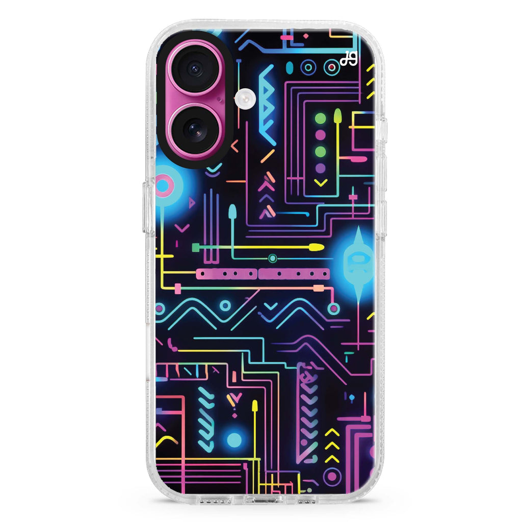 Luminous Luxe iPhone 16 and 16 Plus ultra clear case, transparent graphic artwork, front product view