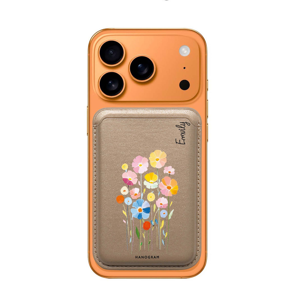 Floral Elegance custom name MagSafe wallet for iPhone, personalized magnetic card holder, main view