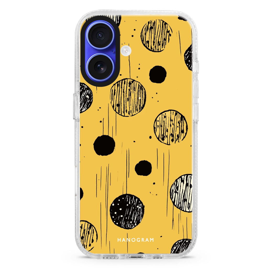 Giggle Spots iPhone 16 and 16 Plus ultra clear case, transparent graphic artwork, front product view