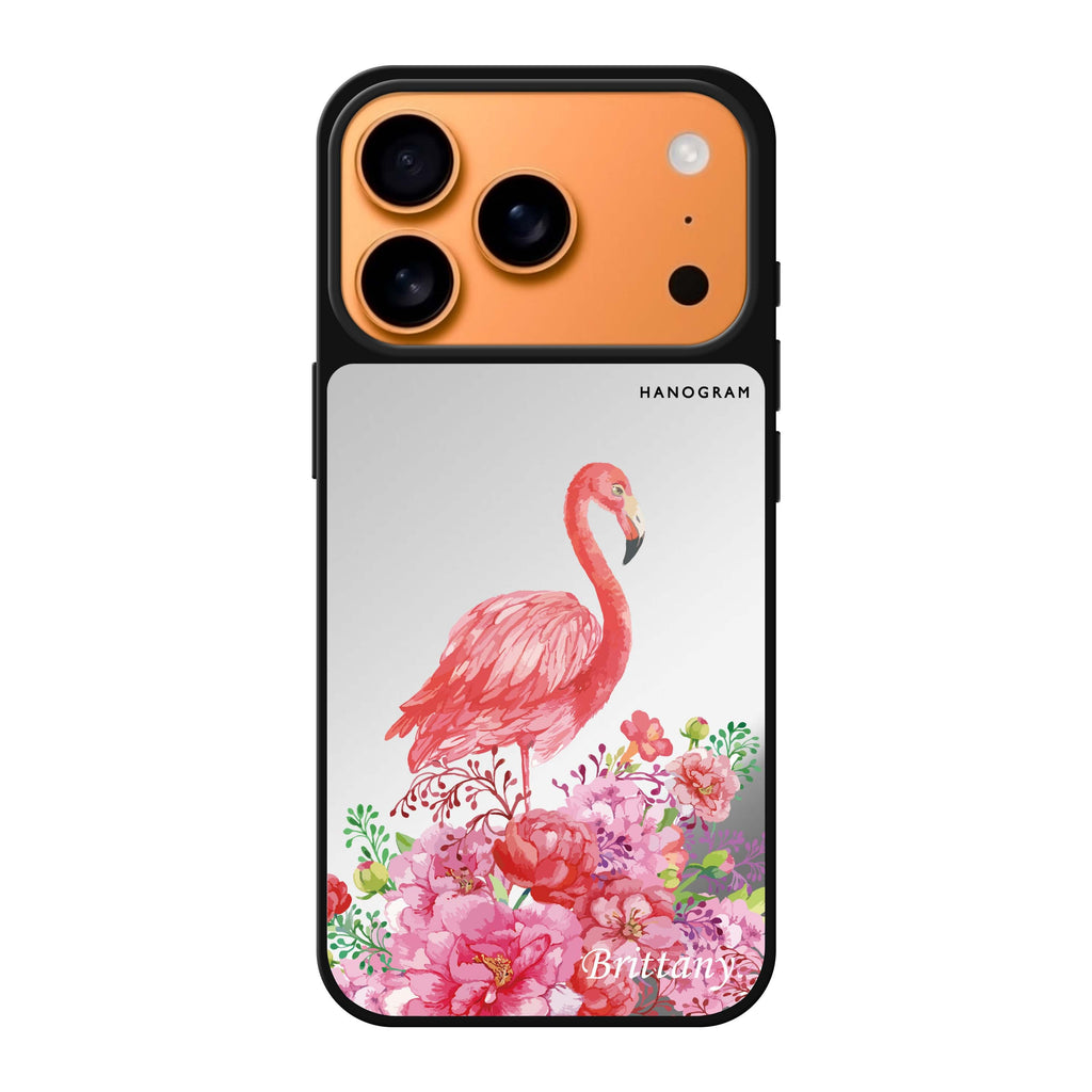 Flamingo & Flower personalized name flamingo flower animal floral iPhone 17 Pro Max mirror case