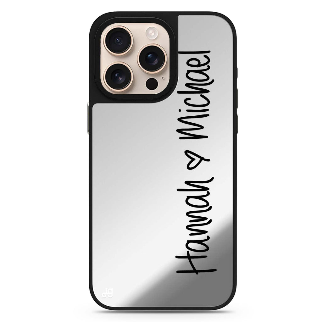 Vertical Names personalized name sleek reflective design iPhone 16/15/14 Pro Max & Pro mirror case