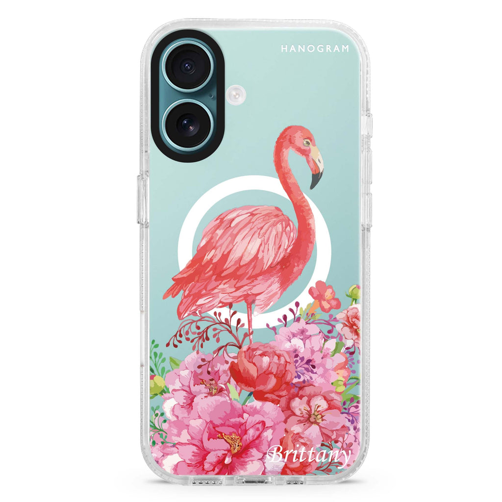 Flamingo & Flower MagSafe Compatible iPhone 16 Ultra Clear Case - Personalized and Stylish Protection