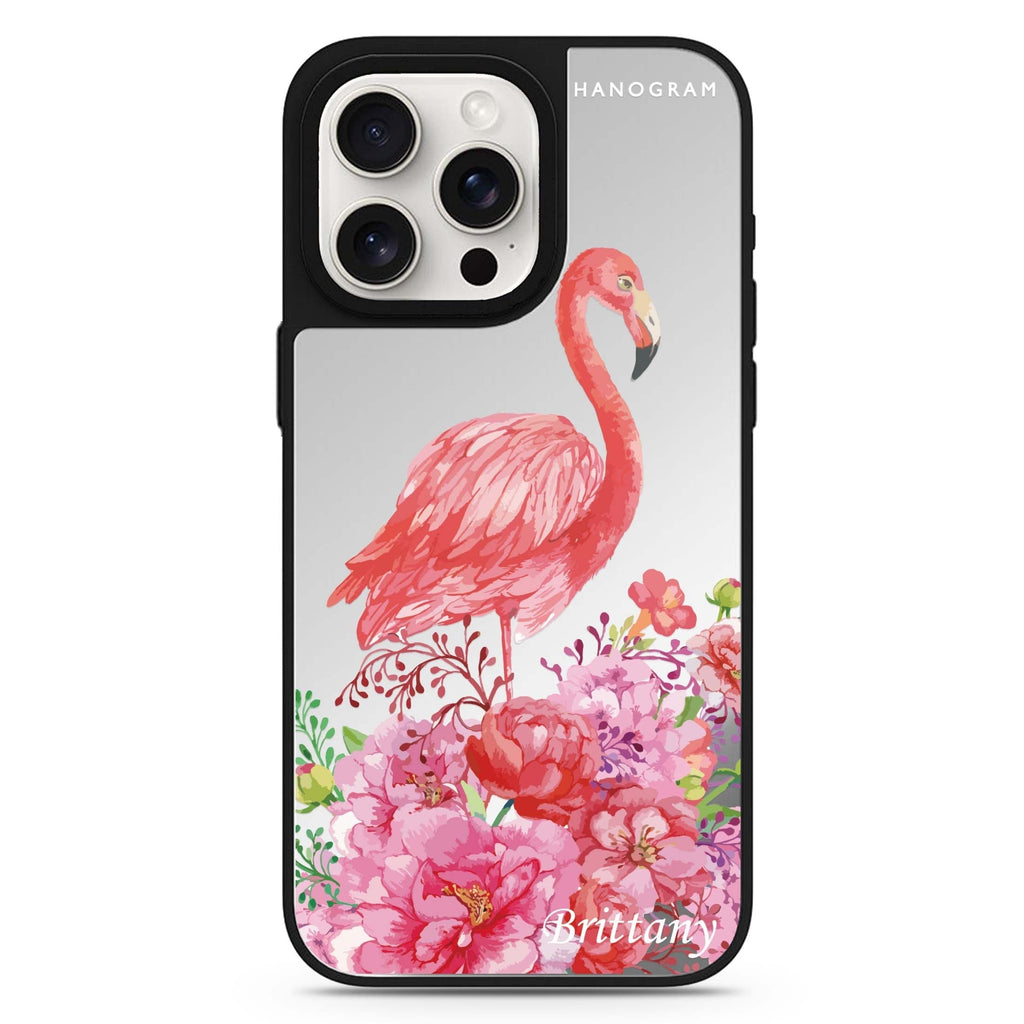 Flamingo & Flower personalized name MagSafe mirror case for iPhone 16/15/14 Pro Max and Pro, main view