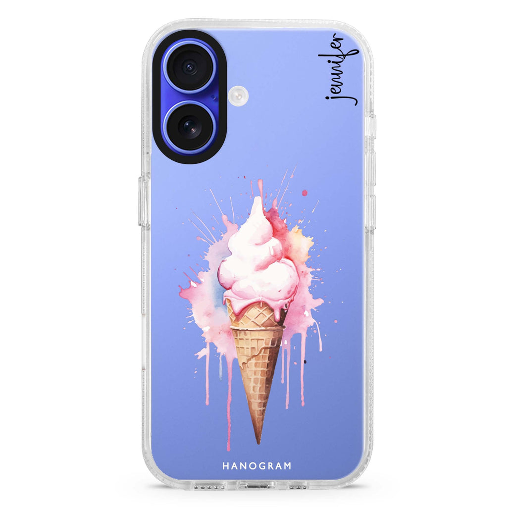 Sweet Swirls custom name iPhone 16 and 16 Plus ultra clear case, transparent romantic artwork, front product view