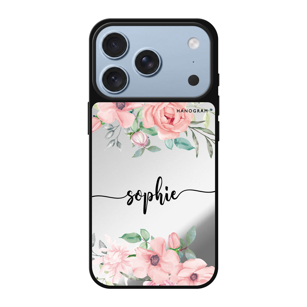Forever Love Rose personalized name pink valentines flower heart iPhone 18 Pro Max mirror case