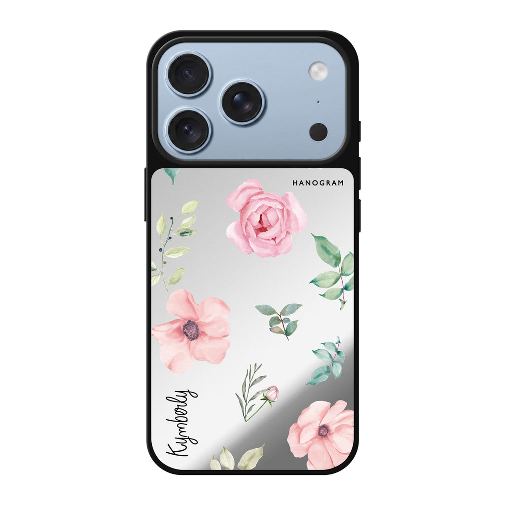 Rose Flower personalized name pink flower floral iPhone 18 Pro Max mirror case