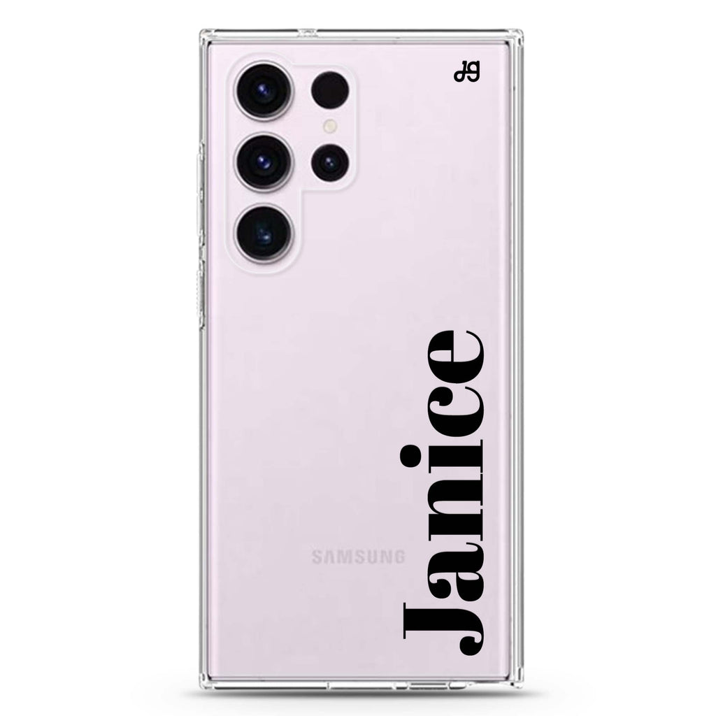 Calliglow personalized name Samsung Galaxy S26/S25/S24/S23/S22 Ultra ultra clear case, transparent design, main view