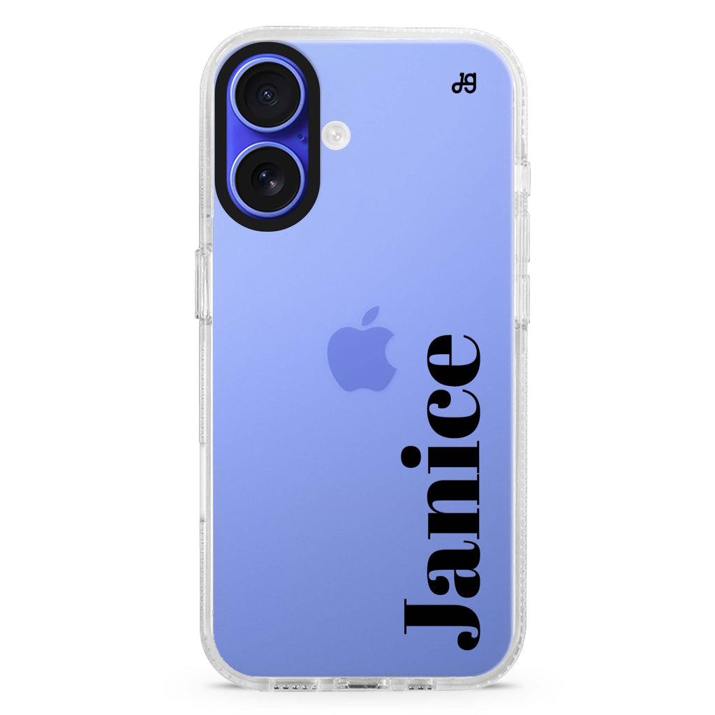 Calliglow custom name iPhone 16 and 16 Plus ultra clear case, transparent graphic artwork, front product view