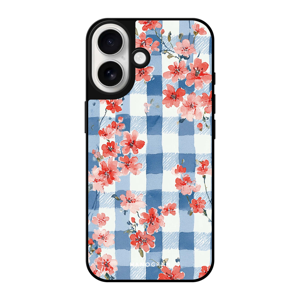 Reflective iPhone 16 Mirror Case –Gingham Bloom Design