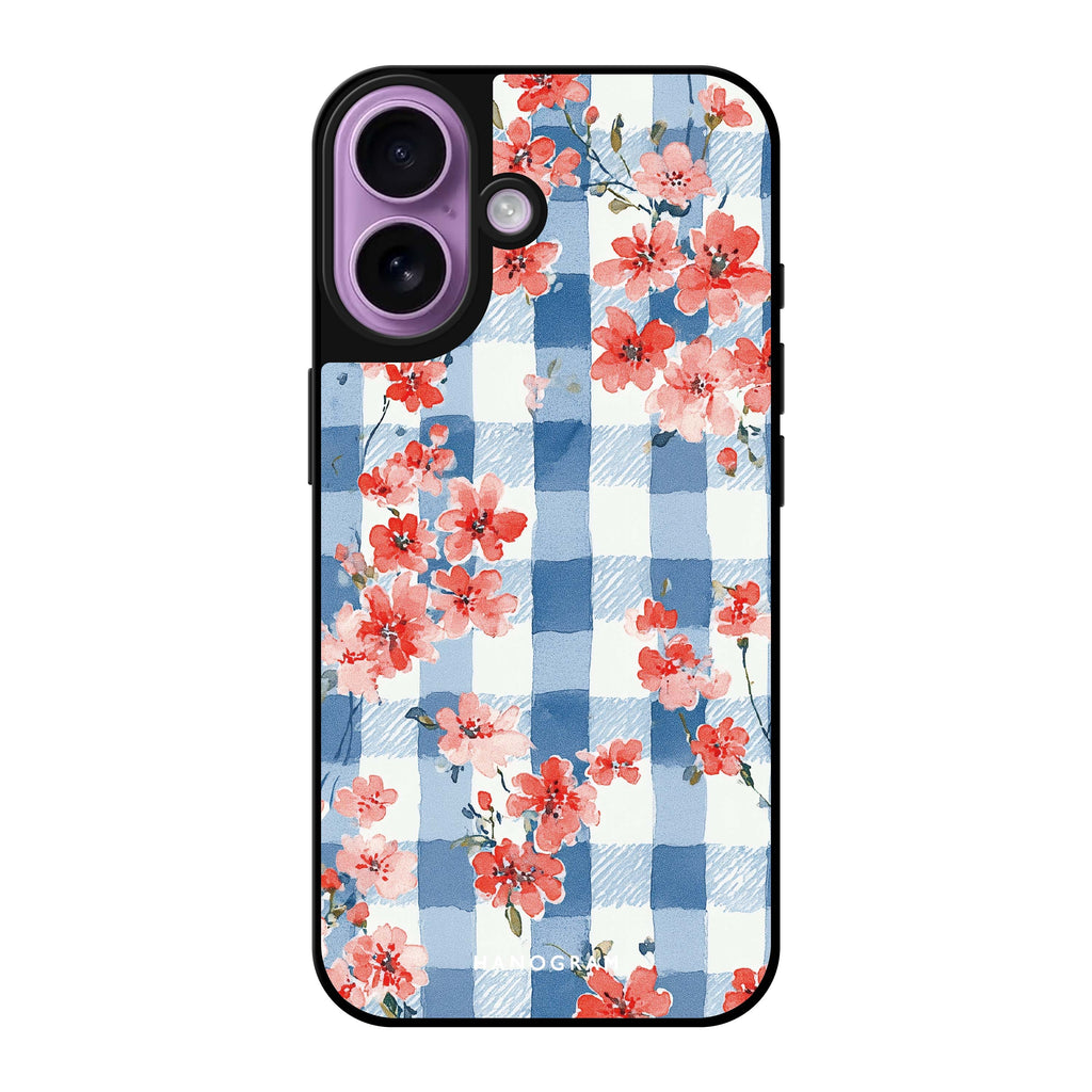 Reflective iPhone 16 Mirror Case –Gingham Bloom Design