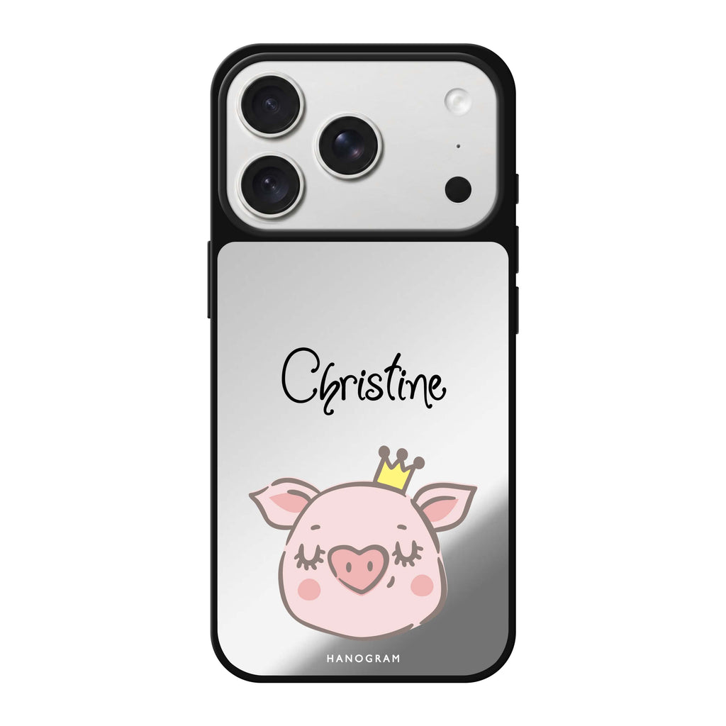 Piggy Queen personalized name pig animal portrait iPhone 18 Pro Max mirror case