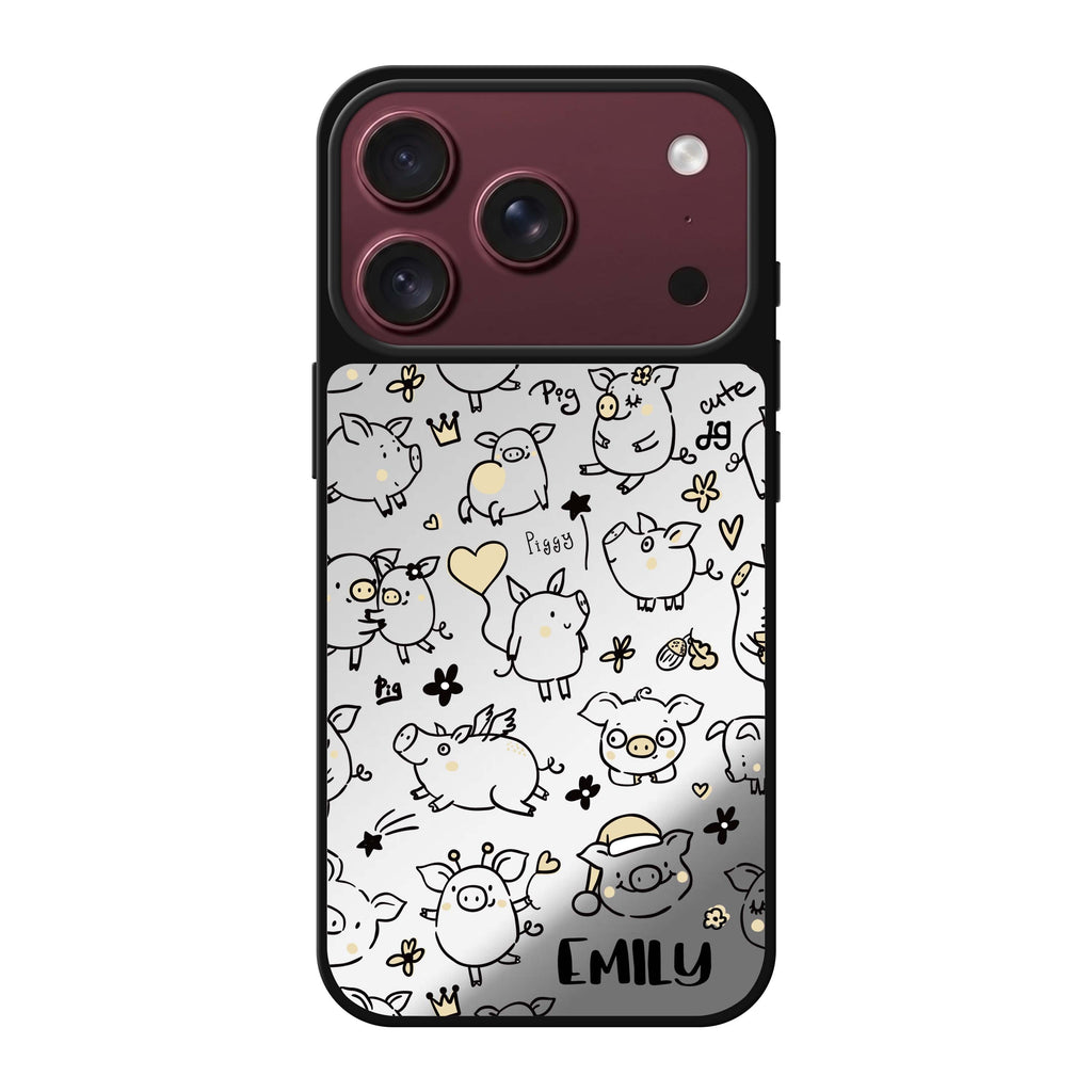 Lovely Piggy personalized name pig animal iPhone 18 Pro Max mirror case