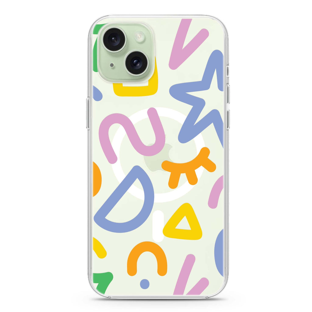 Abstract Doodles iPhone 15 Plus MagSafe Compatible Ultra Clear Case