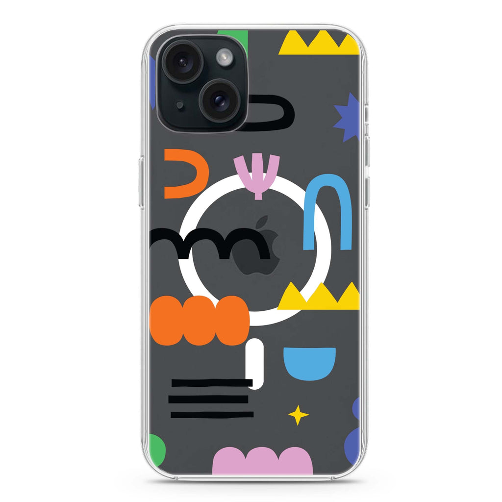 Abstract Doodles Pattern iPhone 15 Plus MagSafe Compatible Ultra Clear Case