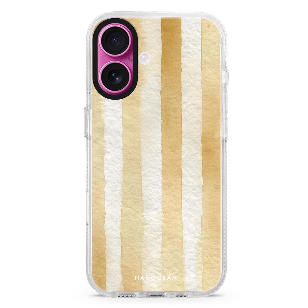 Sandscript Stripes iPhone 16 and 16 Plus ultra clear case, transparent abstract pattern, front product view