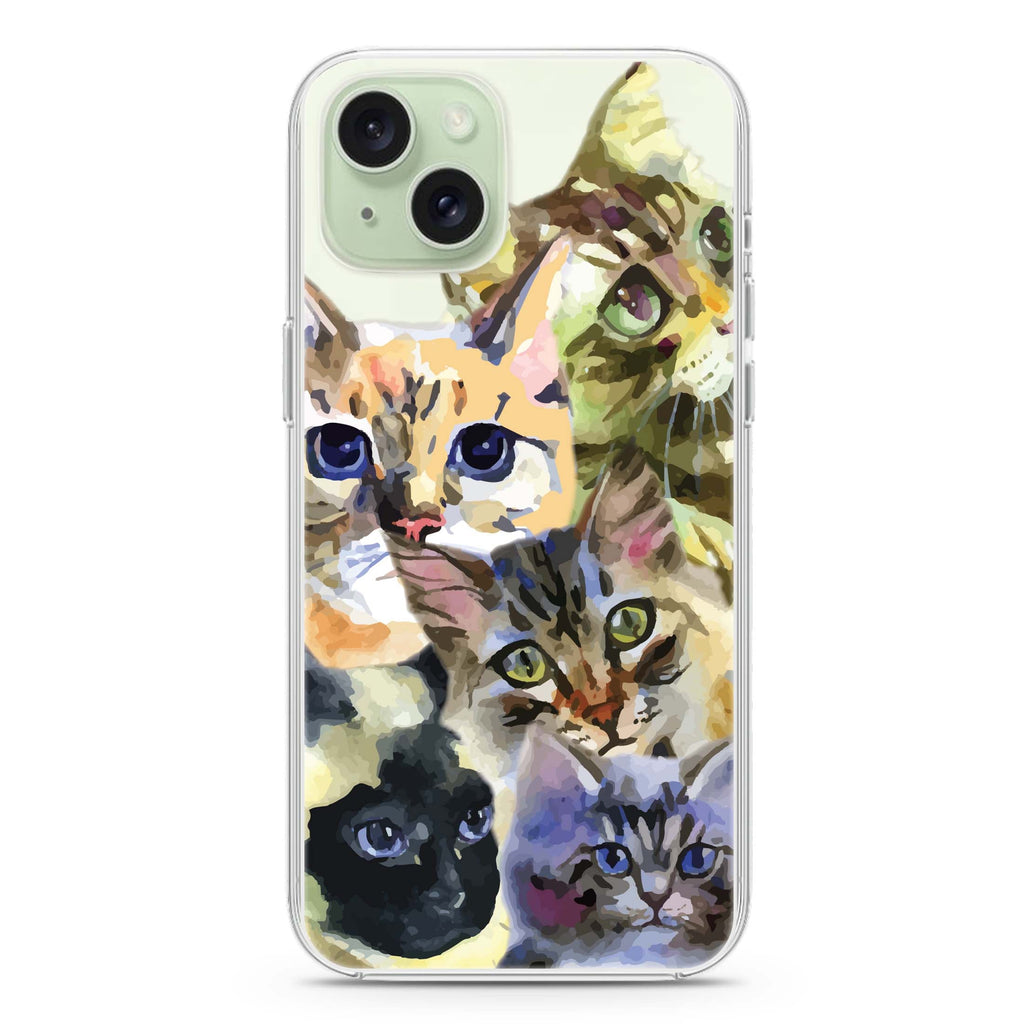 Watercolour Cat iPhone 15 Plus MagSafe Compatible Ultra Clear Case