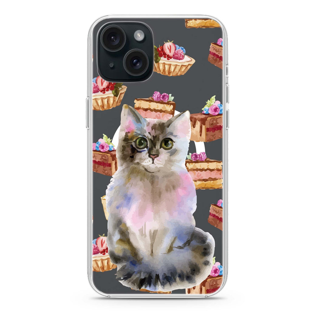 Watercolour Cat iPhone 15 Plus MagSafe Compatible Ultra Clear Case